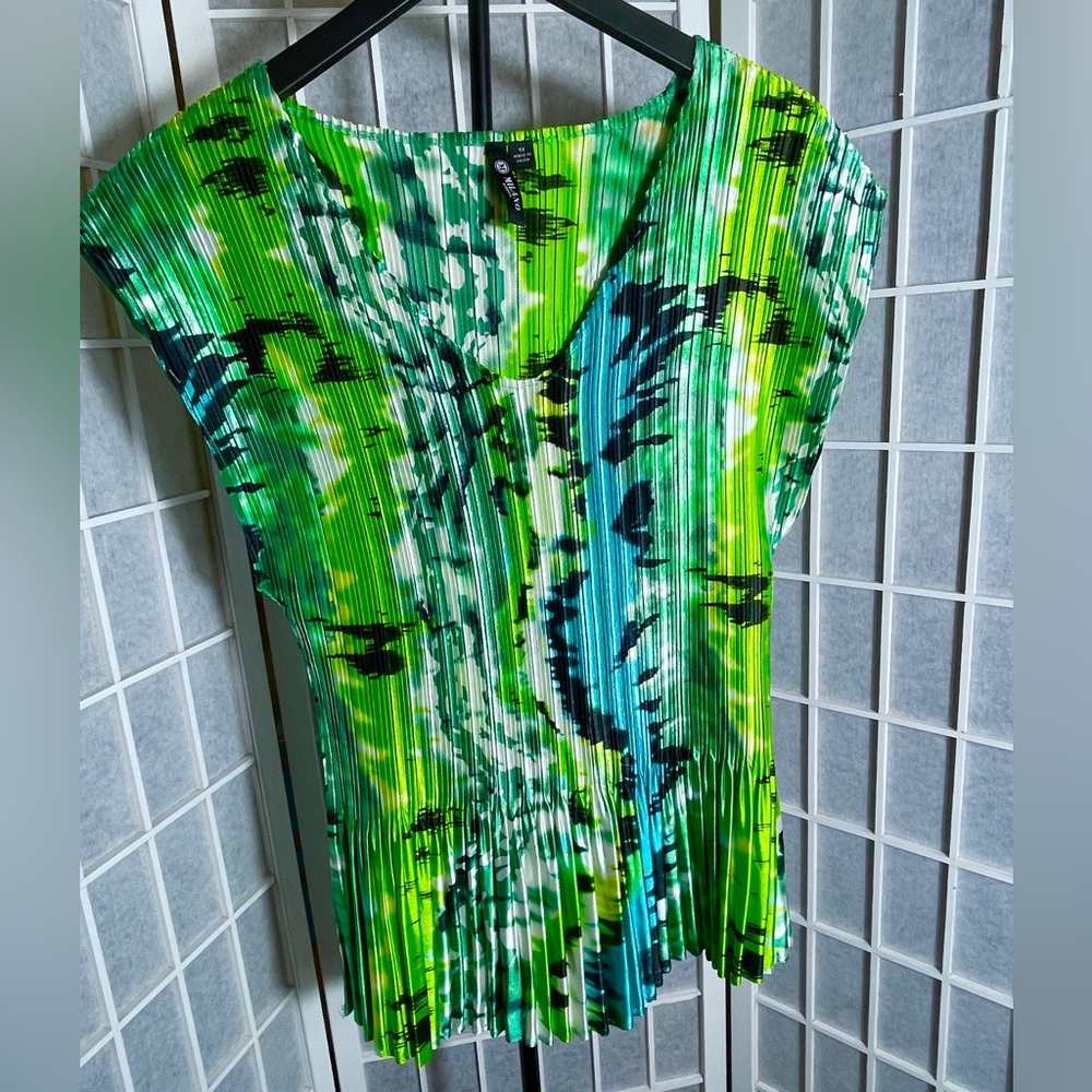 Shimmer, Pleated Top Green/Teal V-Neck, Stretch, Party, Occasion Wear 1x